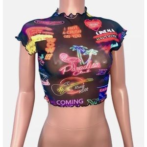 COPY - Sheer Mesh Hollywood Las Vegas Neon Crop Top New